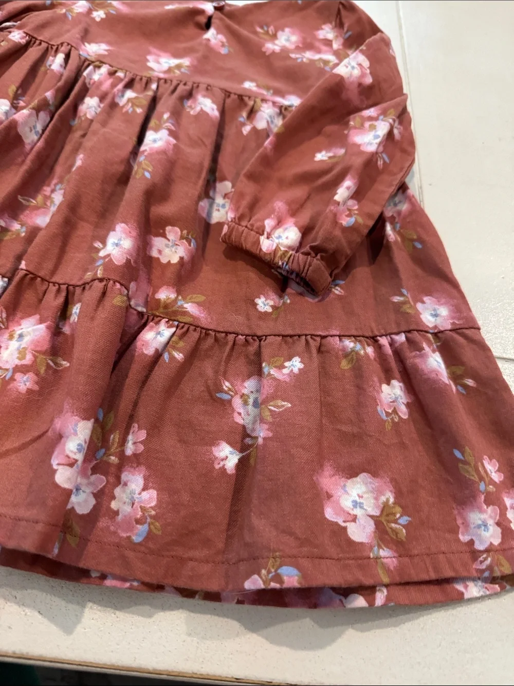 OshKosh B'gosh Rust Floral Long-Sleeve Dress with Pink Blossoms